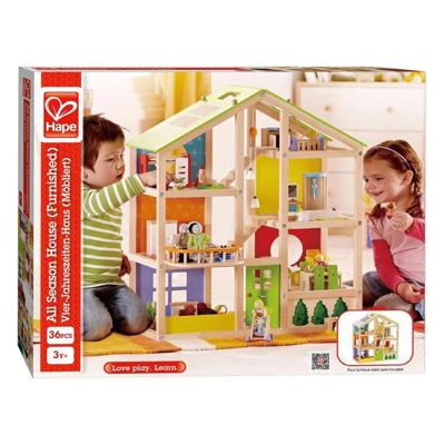 Hape houten 4 seizoenen poppenhuis met meubels Hape houten 4 seizoenen poppenhuis met meubels