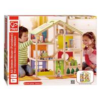 Hape houten 4 seizoenen poppenhuis met meubels - thumbnail