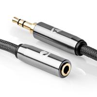 Stereo-Audiokabel | 3,5 mm Male - 3,5 mm Female | Gun Metal Grey | Gevlochten Kabel - thumbnail