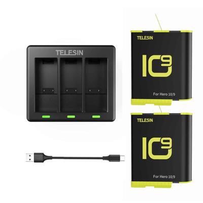 Telesin Charger For 3 Batteries + 2X accu voor GoPro 9,10,11,12