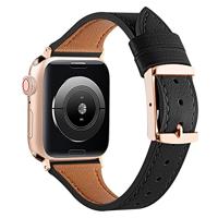 Leren bandje - Zwart - Geschikt voor Apple Watch 38mm / 40mm / 41mm / 42mm - thumbnail