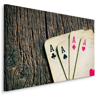 Schilderij - Oude speelkaarten op houten tafel, premium print