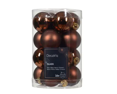 Decoris kerstballen set glas 16st espresso 3,5cm Decoris kerstballen set glas 16st espresso 3,5cm