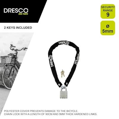 Dresco Kettingslot 90 cm x 5 mm staal/polyester zwart