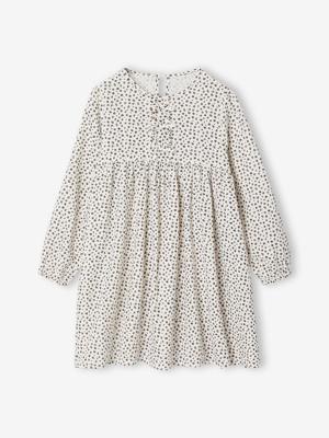 Jurk van katoenen gaas met sierstrikken ecru