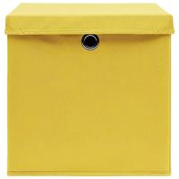 VidaXL Opbergboxen met deksel 4 st 32x32x32 cm stof geel - thumbnail