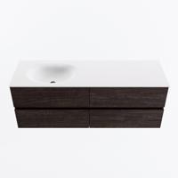 MONDIAZ VICA 140cm badmeubel onderkast Dark Brown 4 lades. Wastafel MOON links 1 kraangat, kleur Talc. - thumbnail