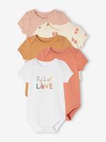 Set van 5 babyrompers met Amerikaanse armsgaten in biologisch katoen oudroze - thumbnail
