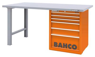 Bahco Werkbank | heavy-duty | met stalen werkblad | ladeblok | 6 lades | 2 poten | zwart | 1500 mm x 750 mm x 880 mm - 1495KH6BKWB15TS