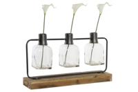 Vaas DKD Home Decor Zwart Natuurlijk Metaal Kristal Paulownia hout 49 x 11 x 27 cm (3 Onderdelen) - thumbnail