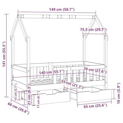 Kinderbedframe met lades 70x140 cm massief grenenhout
