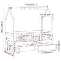 Kinderbedframe met lades 70x140 cm massief grenenhout - thumbnail