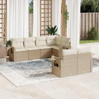 7-delige Loungeset met kussens poly rattan beige - thumbnail