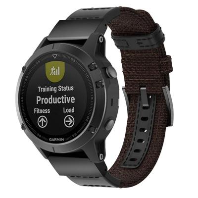 Canvas en lederen polsband horlogeband voor Garmin Fenix5 Plus polsband grootte: 150 + 110mm (bruin)