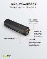 Goobay Goobay 60656 Powerbank für Fahrrad 5000 mAh Bike Fahrradhalterung USB Buchse PD Powerbank 5000 mAh Li-ion Zwart Statusweergave, LED-zaklamp - thumbnail