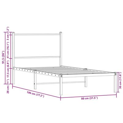 Bedframe zonder matras metaal bruin eikenkleurig 107x203 cm