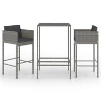 3-delige Tuinbarset met kussens poly rattan grijs - thumbnail