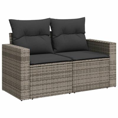 6-delige Loungeset met kussens poly rattan grijs
