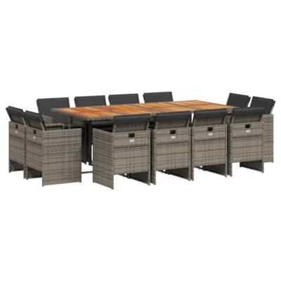 13-delige Tuinset met kussens poly rattan grijs - thumbnail