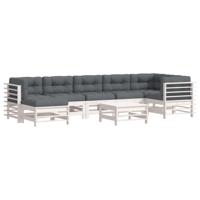 8-delige Loungeset met kussens massief hout wit - thumbnail