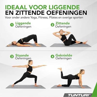Tunturi Yogamat 8mm | Pilates mat| Fitnessmat | 183 x 61 x 0,8 cm | Incl Draagtas | Anti Slip en Eco | Grijs