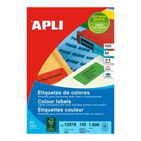 Apli Gekleurde etiketten ft 105 x 37 mm (b x h), rood, 1.600 stuks, 16 per blad, doos van 100 blad - thumbnail