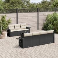 8-delige Loungeset met kussens poly rattan zwart - thumbnail
