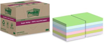 Post-it Super Sticky Notes Recycled, 70 vel, ft 76 x 76 mm, assorti, pak van 12 blokken Post-it Super Sticky Notes Recycled, 70 vel, ft 76 x 76 mm, assorti, pak van 12 blokken