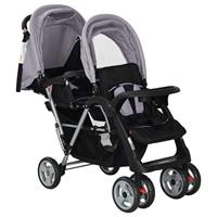Kinderwagen dubbel staal grijs en zwart - thumbnail