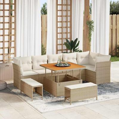 Tuinbankenset 9 pcs Beige poly rattan