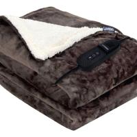 Luvego Elektrische Bovendeken XL 1 Persoons - 180x130CM - Warmtedeken, Omslagdeken & Knuffeldeken - 3M lange Kabel - 160W - Warme Deken - Verwarmd Fleece Plaid - Bruin - thumbnail