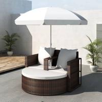 Tuinbed met parasol poly rattan bruin - thumbnail