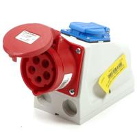 Wandcontactdoos combi opbouw 16A 5-polig Rood + WCD 230V - thumbnail