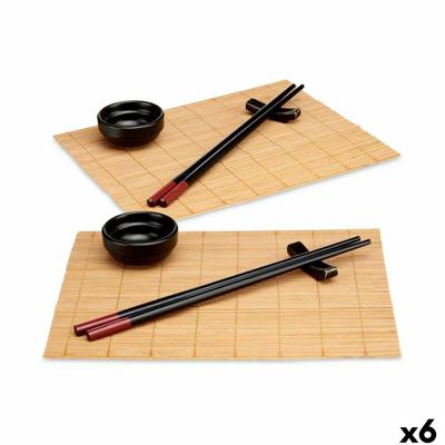 Sushi-set Kinvara Zwart Natuurlijk Bamboe Porslin 16,5 x 3 x 30 cm (8 Onderdelen) (6 Stuks)