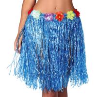 Hawaii Rokje Blauw Met Bloemen 55 cm - thumbnail