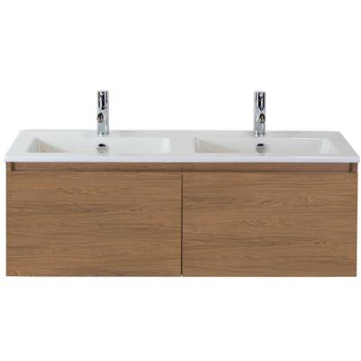 Frozen Badmeubelset 120 cm - Greeplijst in Kleur - Honey - Keramische Wastafel Wit Dubbel 2 Kraangaten