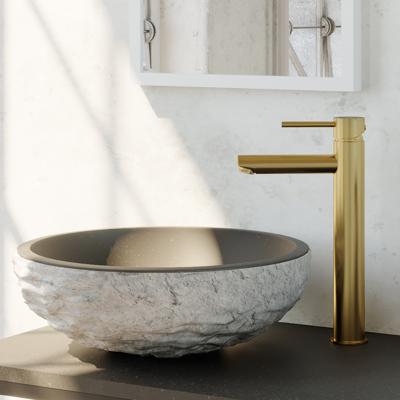 Wastafelmengkraan Brauer Gold Edition Coldstart Opbouw Hoog Ronde Hendel Geborsteld Goud PVD Brauer Wastafelmengkraan Brauer Gold Edition Coldstart Opbouw Hoog Ronde Hendel Geborsteld Goud PVD Brauer