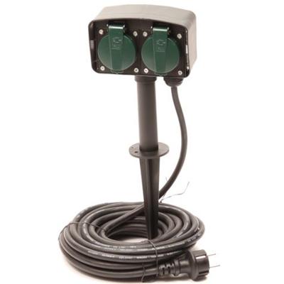 Buitenstopcontact tuinstopcontact dubbel met snoer 10M en spies pin