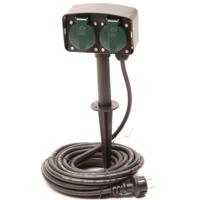 Buitenstopcontact tuinstopcontact dubbel met snoer 10M en spies pin - thumbnail