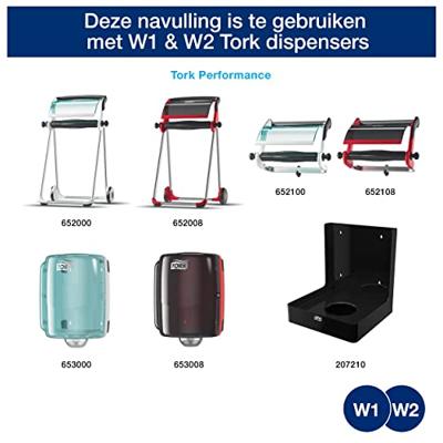 Tork Industrial Heavy Duty poetspapier rol, 3-laags, systeem W1/W2, blauw, pak van 2 rollen