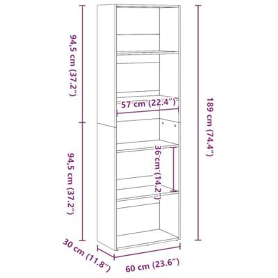 Boekenkast 60x30x189 cm bewerkt hout wit