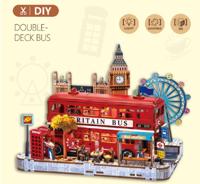 PlayfulMario London Dubbeldek Bus met verlichting Houten Modelbouw Creatief & Educatief - thumbnail
