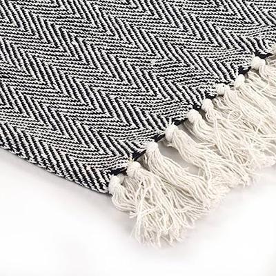 VidaXL Plaid visgraat 125x150 cm katoen marineblauw