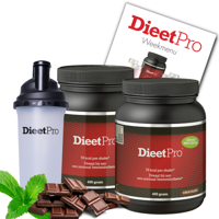 2 potten DieetPro Chocolade STEVIA plus Gratis Shaker - thumbnail