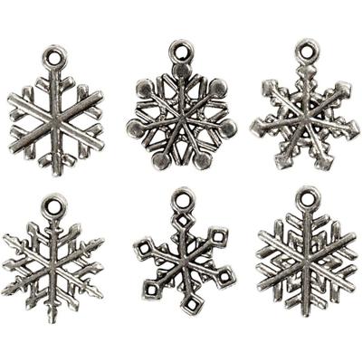 Creativ Company Sneeuwvlok, h: 20 mm, gatgrootte 1,5 mm, antiek zilver, 18 div/ 1 doos