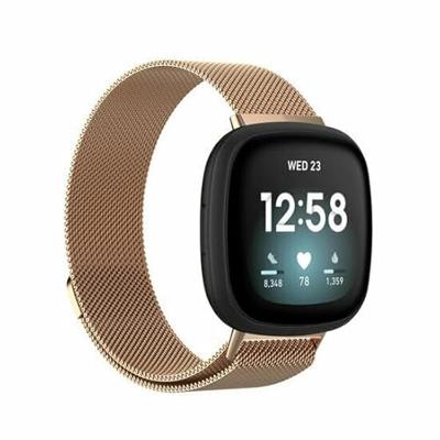 By Qubix - Compatible met Fitbit Versa 3/4 & Sense 1/2 milanese bandje - Large - Champagne goud - Compatible fitbit bandje