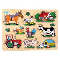 Small Foot - houten noppenpuzzel boerderij, 9st. - thumbnail