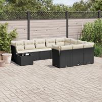 11-delige Loungeset met kussens poly rattan zwart - thumbnail