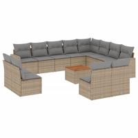 13-delige Loungeset met kussens poly rattan beige - thumbnail
