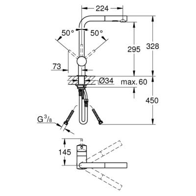 GROHE Minta Keukenkraan - hoog - uittrekbare l uitloop - 2 straalsoorten - chroom 30274000